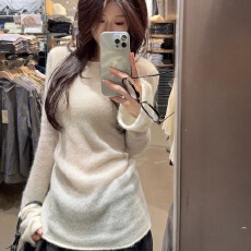 批发韩版温柔甜美风毛针织衫女秋季2025新款圆领纯色修身显瘦百搭上衣