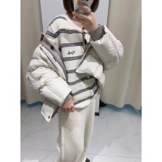 批发2025秋冬新款韩系小狗刺绣条纹拼色宽松显瘦针织开衫圆领长袖上衣