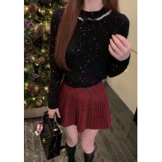 批发圣诞红色格子百褶裙半身裙女春秋高腰裙子格纹半裙小个子a字短裙