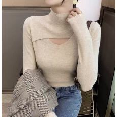 批发2025年秋冬高级感镂空打底衫毛衣女安可拉红半高领针织内搭上衣女