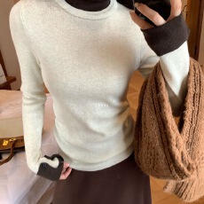 批发十三行2025冬季新款百搭撞色高领假两件<b class='q'>针织衫</b>女长袖打底衫上衣