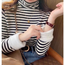 批发高领毛衣女秋季2025年新款洋气内搭条纹打底衫女长袖<b class='q'>修身</b>针织上衣