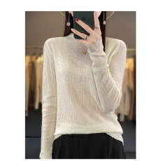 批发精纺羊毛衫女修身长袖法式褶皱上衣秋冬<b class='q'>薄款</b>针织打底衫半高领毛衣