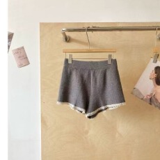 批发实拍秋冬欲风低腰针织蕾丝边包臀短裤女辣妹家居睡裤显瘦弹力裤