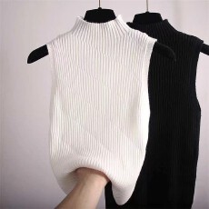 批发半高领坑条针织吊带背心女春秋冬纯色<b class='q'>修身</b>显瘦西装内搭无袖打底衫