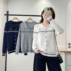 批发宽松显瘦秋装女士拼色针织开衫<b class='q'>毛衣</b>百搭早秋长袖上衣大码外套韩版