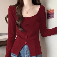批发已出货 韩版方领长袖<b class='q'>针织衫</b>女秋冬胖mm显瘦单排扣内搭<b class='q'>打底衫</b>上衣