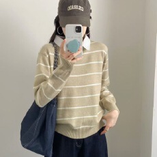 批发毛衣复古条纹2025秋冬新款学院风打底套头宽松上衣长袖百搭针织衫