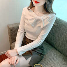 批发打底衫女法式新款开春女装蝴蝶结t恤洋气独特别致<b class='q'>长袖</b>上