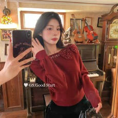 批发法式小香风重工钉珠蝴蝶结<b class='q'>长袖</b><b class='q'>针织衫</b>女秋冬气质软糯内搭毛衣上衣