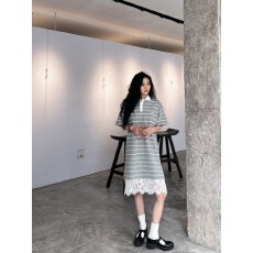 批发<b class='q'>欧洲站</b>2025夏季新款南油欧货学院风拼接蕾丝条纹减龄宽松<b class='q'>连衣裙</b>女