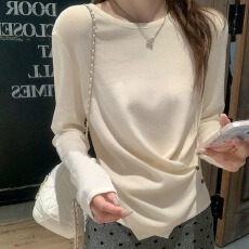 龙妹家白色针织打底衫女内搭春季新款修身绝美长袖T恤巨好看上衣