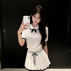 批发2026超火穿搭一整套ootd穿搭韩版套装针织<b class='q'>短袖</b>百褶裙针织衫