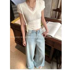 批发GV大白哥 清淡奶油 肌理<b class='q'>针织</b>蕾丝拼接修身短袖<b class='q'>上衣</b>春夏新款