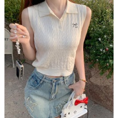 批发早春新款Polo领针织毛衣马甲无袖<b class='q'>上衣</b>吊带背心女夏外穿修身<b class='q'>打底</b>衫