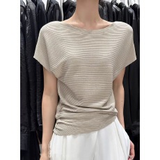 批发韩系温柔风针织短袖t恤女春夏季新款气质褶皱收腰显瘦<b class='q'>打底</b>衫<b class='q'>上衣</b>