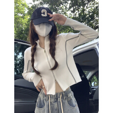 批发毛衣设计感小众半高领拉链<b class='q'>修身</b>针织衫女秋冬小个子短款外套上衣冬