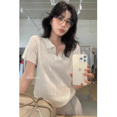 批发夏日跃动！松驰感舒适宽松极简polo领百搭冰丝针织衫