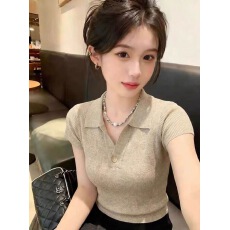 批发2026夏季新款polo领纯欲小衫纽扣高级设计感别致短袖针织上衣潮