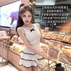 批发2026年夏季新款设计感甜美减龄圆领蝴蝶结镂空背心+多层蛋糕裙