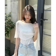 老钱风穿搭假两件冰丝短袖针织衫女夏季宽松轻薄透气斗篷披肩上衣
