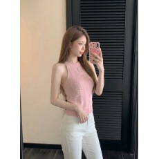 批发法式白色镂空绞花针织挂脖背心女夏季新款<b class='q'>修身</b>显瘦无袖短款上衣