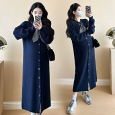 批发孕妇冬装新款时尚秋冬长款针织连衣裙洋气宽松休闲设计感孕妇裙
