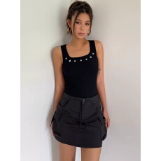 批发 实价 92棉/8氨纶40支210g纯棉 柳钉镂空露背工字吊带背心