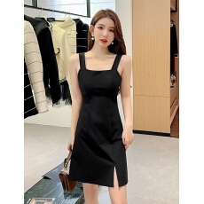 批发实价纯棉92棉/8氨纶40支210g 黑色吊带开叉<b class='q'>连衣裙</b>中长裙