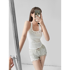 批发 实价40支纯棉210g92棉/8氨纶前后柳钉镂空露背工字背心