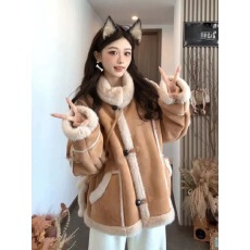 批发韩版高级感皮毛一体加厚外套女2025<b class='q'>秋</b>冬新款宽松小个子麂皮绒外套