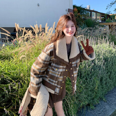 批发短款撞色夹棉加厚小香风外套女秋冬装新款2025韩系小个子保暖上衣