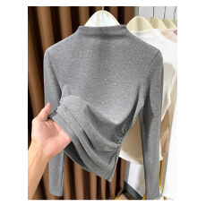 批发秋冬半高领德绒打底衫女2025新款亮片褶皱软糯洋气内搭<b class='q'>小衫</b>高级感