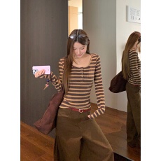 批发羊绒原版面料撞色条纹长袖<b class='q'>T</b><b class='q'>恤</b>女秋季新款修身内搭显瘦上衣