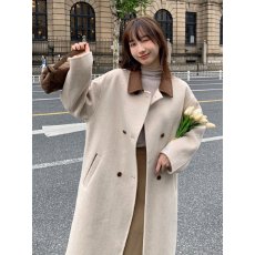 批发冬季<b class='q'>新款</b>韩版高品质拼色复古设计感中长款大衣外套女生保暖款冬装