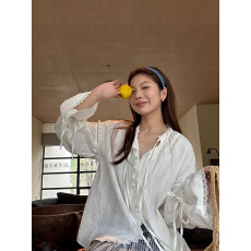 批发<b class='q'>吉普</b>赛少女蕾丝拼接木耳边提花<b class='q'>衬衫</b>系带喇叭袖防晒上衣