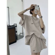 批发网红华夫格运动套装女2026夏新款宽松休闲短袖t恤短裤两件套