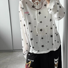 批发美式复古星星印花连帽<b class='q'>卫衣</b>开衫男女早秋新款拉链宽松休闲外套