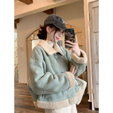批发490克鹿皮绒复合羊驼绒 新年短外套女羊驼绒加厚<b class='q'>冬</b>保暖甜美外单爆