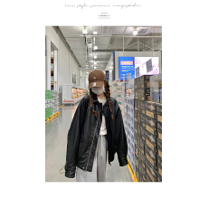 批发美式复古皮衣夹克外套女早秋甜酷风机车PU皮宽松修身长袖上衣