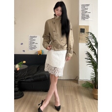 批发实拍  套装韩系宽松气质短款立领风衣外套百搭显瘦高腰<b class='q'>蕾丝</b>半身裙