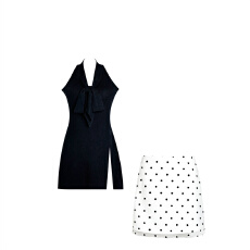 批发波点<b class='q'>半身裙</b>子<b class='q'>女</b>法式挂脖蝴蝶结针织上衣短裙两件套装夏季2025新款