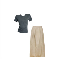 批发韩系搭配一整套<b class='q'>女</b>2025夏季新款纯色短袖T恤上衣高腰<b class='q'>半身裙</b>两件套