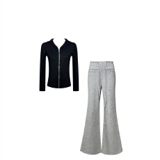 批发早秋chic<b class='q'>套装</b>时尚修身内搭上衣宽松短款外套上衣休闲长裤三件套女