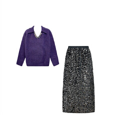 批发富家千金套装秋<b class='q'>冬</b>轻奢风宽松V领针织上衣亮片设计感休闲半身裙女