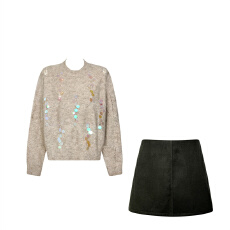 批发富家千金感穿搭美拉德重工亮片毛衣女秋<b class='q'>冬</b>季加厚针织衫半身裙套装