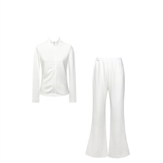 批发2025超火春装一整套美式复古修身立领长袖外套垂感<b class='q'>百搭</b>高腰微喇裤