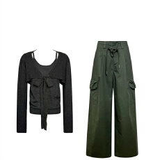 批发巨好看早秋穿搭一整套纯欲风系带V领<b class='q'>针织</b>衫上衣显瘦阔腿休闲裤子