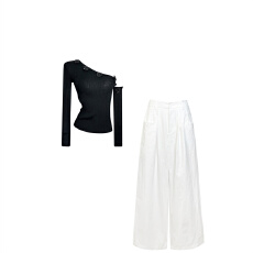 批发秋季新款修身显瘦小众设计感简约风露肩上衣<b class='q'>休闲</b>百搭时尚辣妹<b class='q'>女装</b>