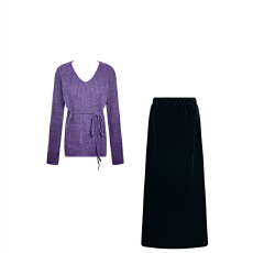 批发轻熟风温柔时尚洋气紫色针织上衣女<b class='q'>休闲</b>包臀半身裙巨好看早秋<b class='q'>套装</b>